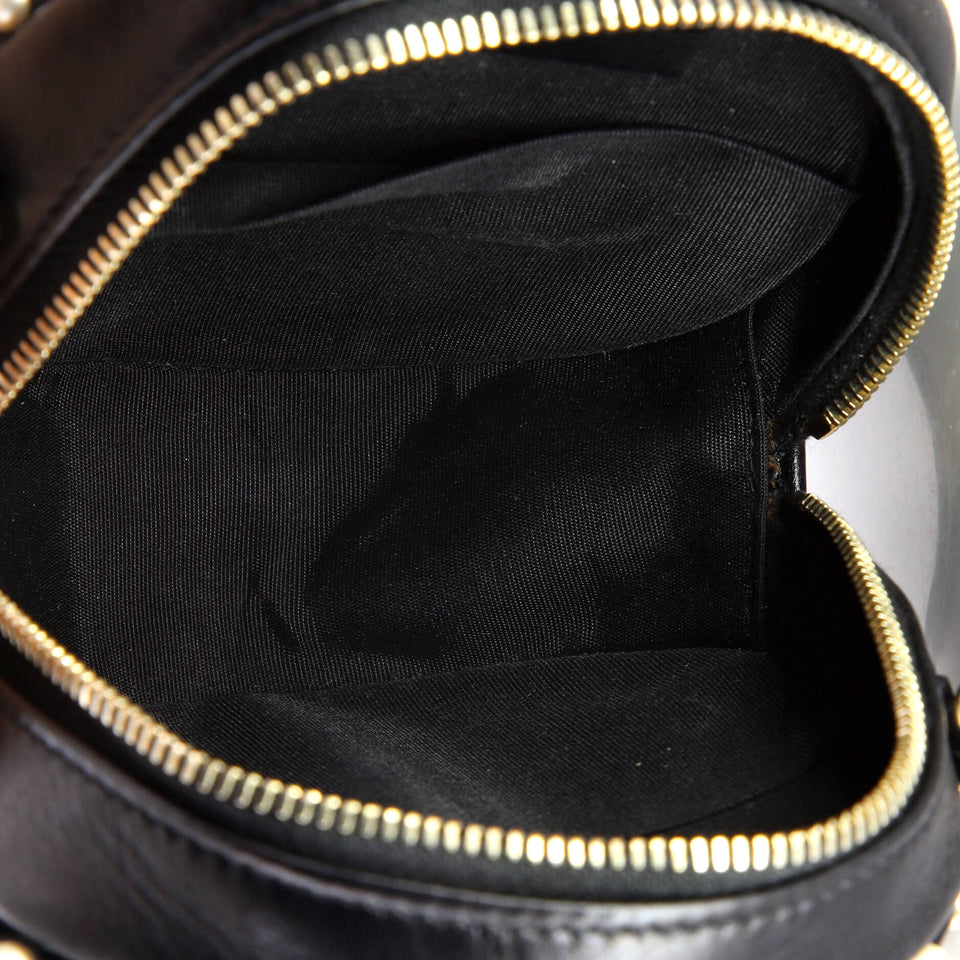 Round Clutch with Chain Quilted Calfskin with Pearl Detail