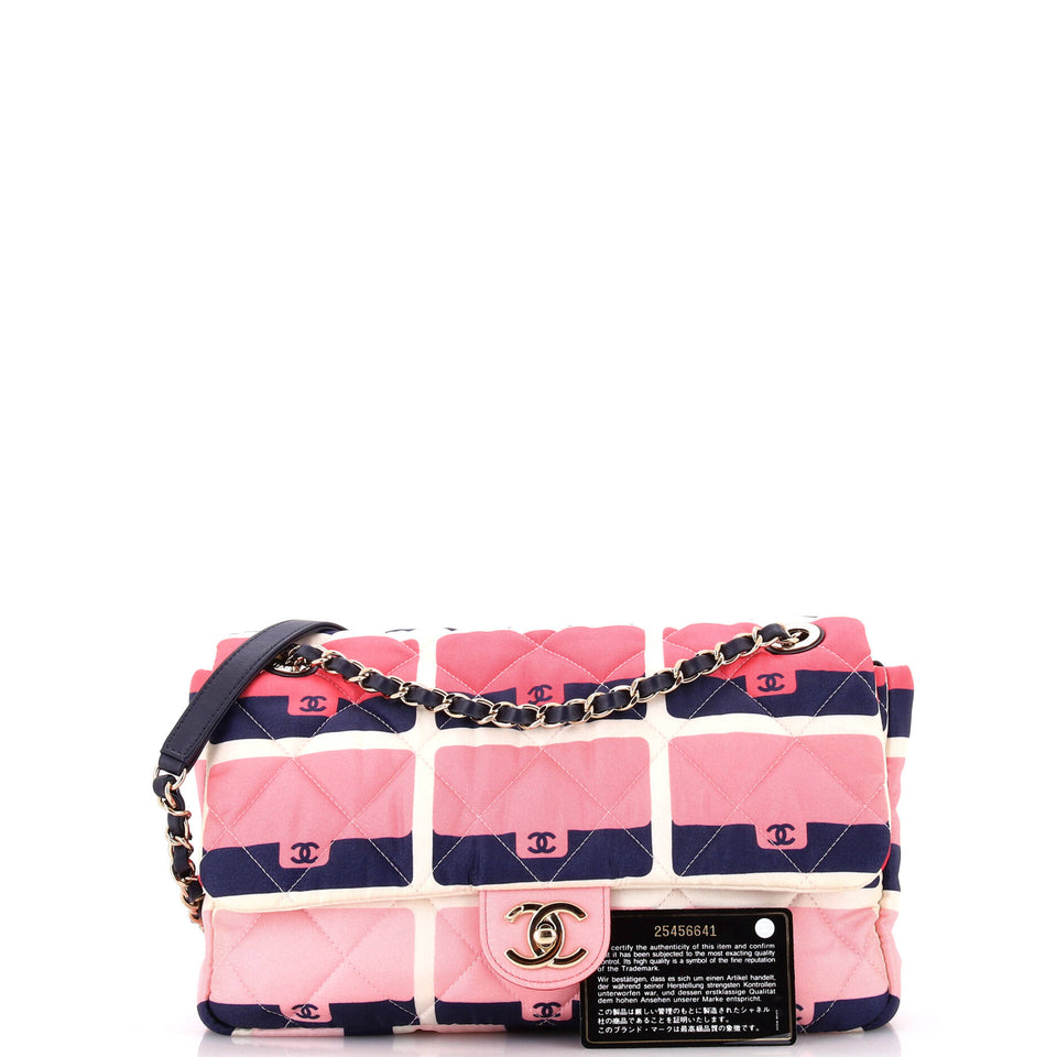 CC Flap Bag Quilted Classic Flap Motif Printed Nylon Medium