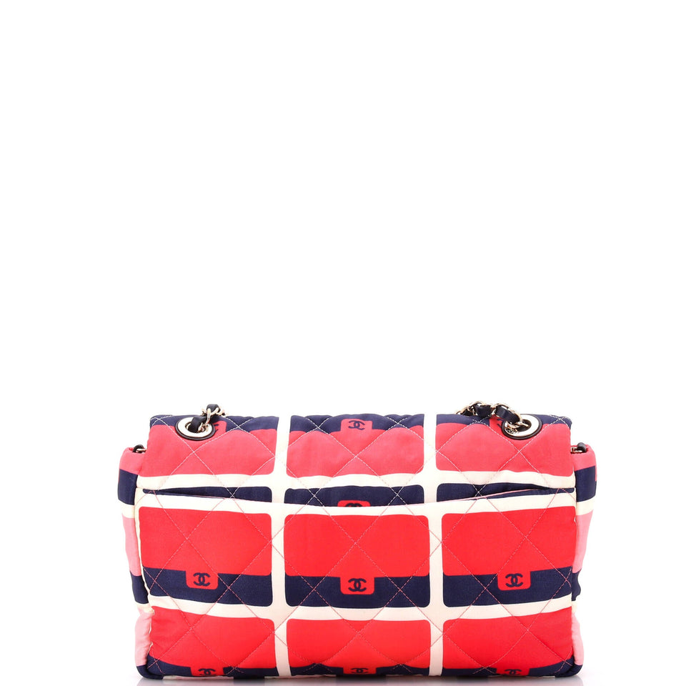 CC Flap Bag Quilted Classic Flap Motif Printed Nylon Medium