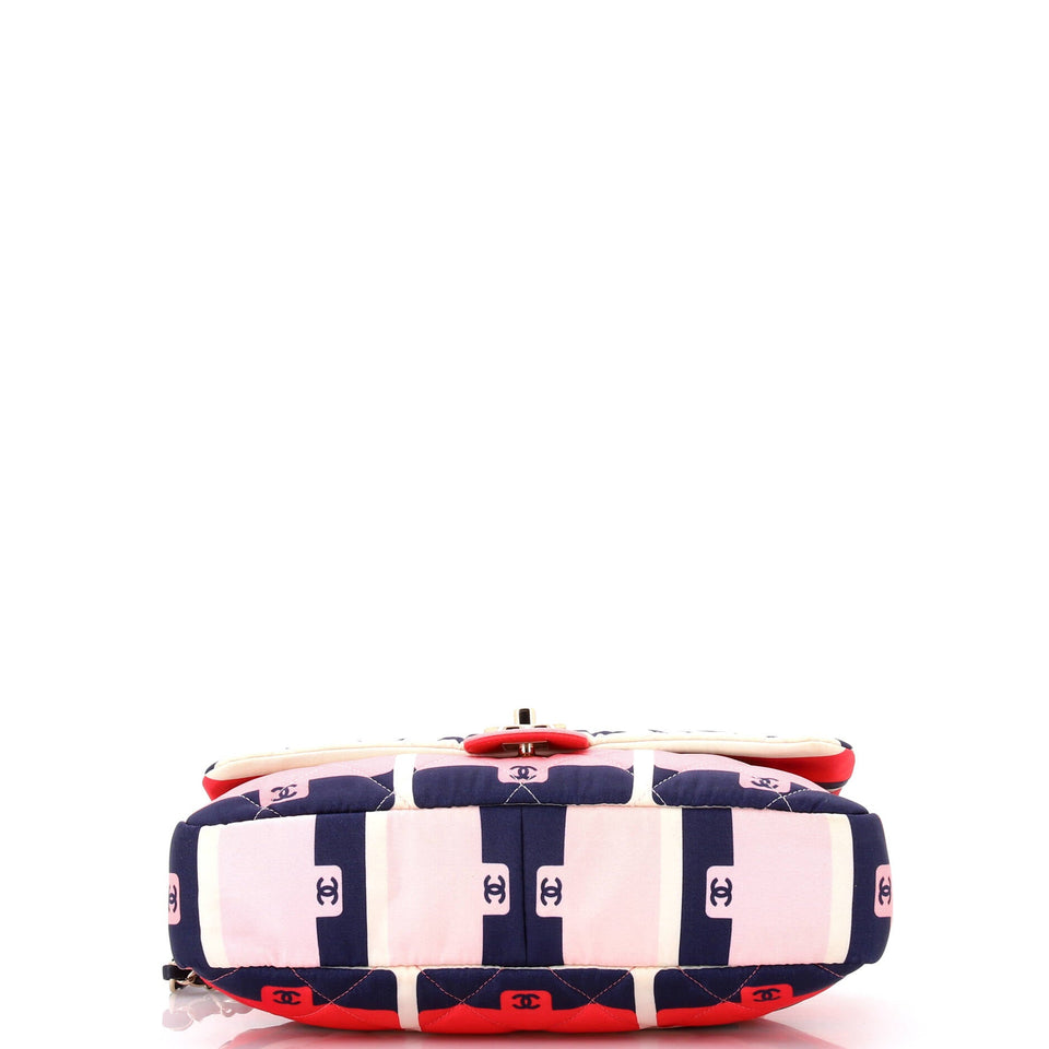 CC Flap Bag Quilted Classic Flap Motif Printed Nylon Medium