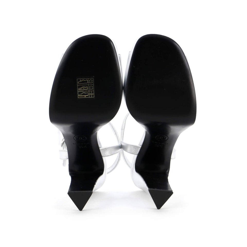 Women's CC Ankle Strap Platform Sandals Leather and Crystals