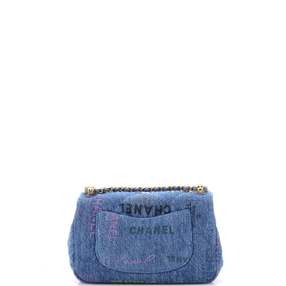 Denim Mood Flap Bag Logo Printed Quilted Denim Small