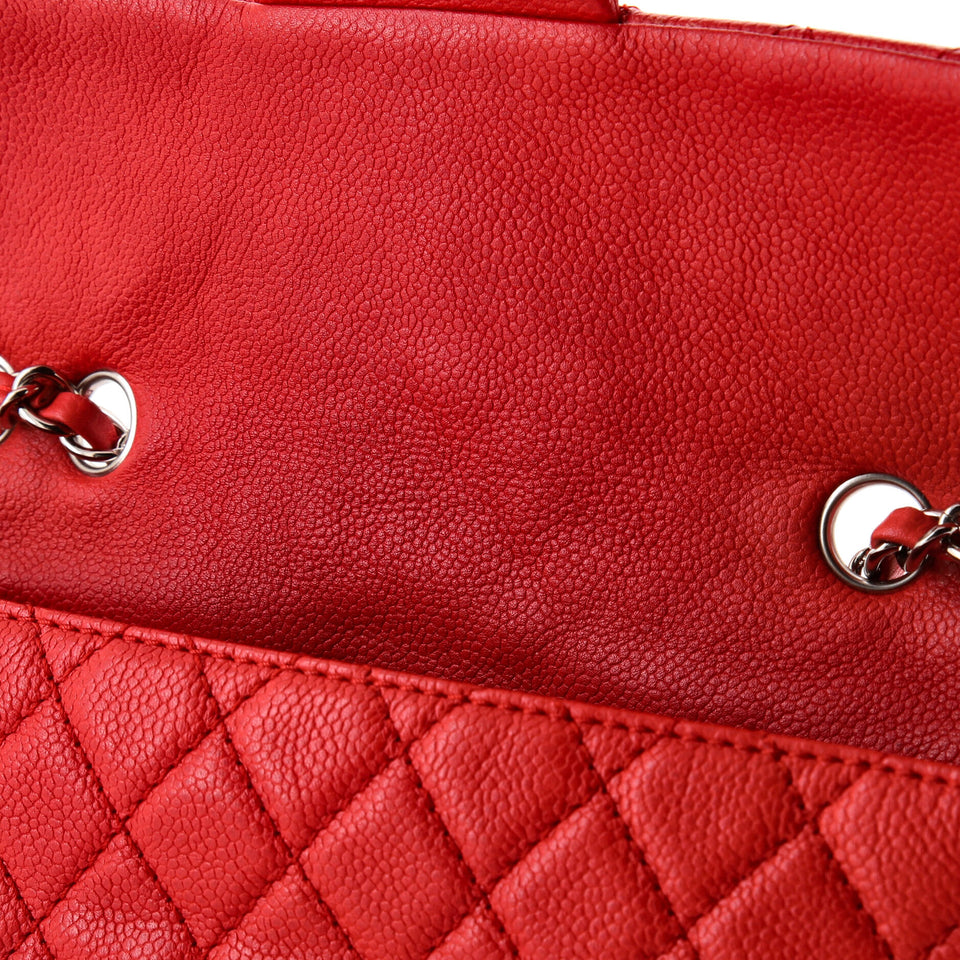 Classic Single Flap Bag Quilted Caviar East West