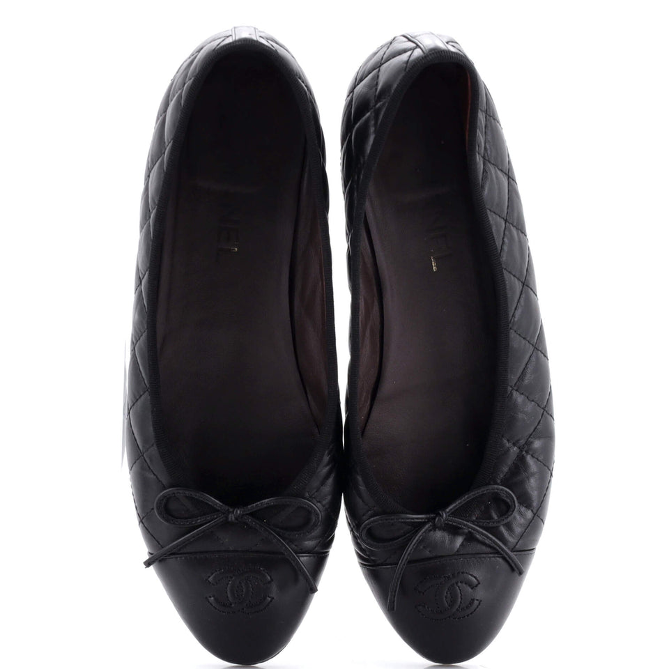Women's CC Cap Toe Bow Ballerina Flats Leather