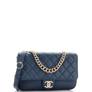 Chain Handle CC Flap Bag Quilted Caviar with Studded Detail Large