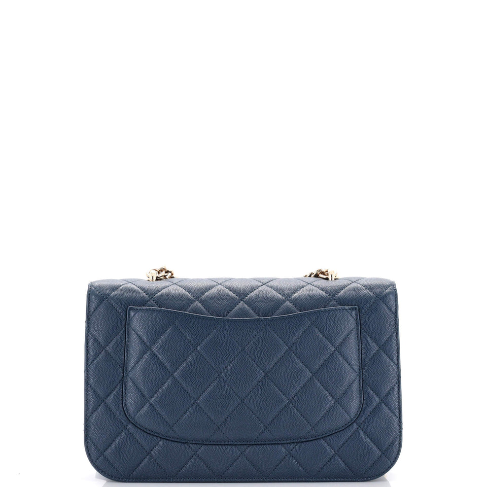 Chain Handle CC Flap Bag Quilted Caviar with Studded Detail Large