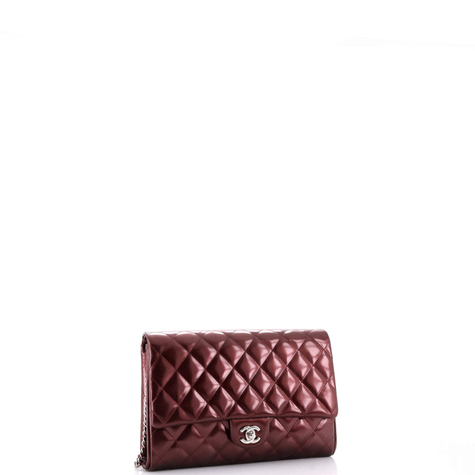 Clutch with Chain Quilted Striated Metallic Patent