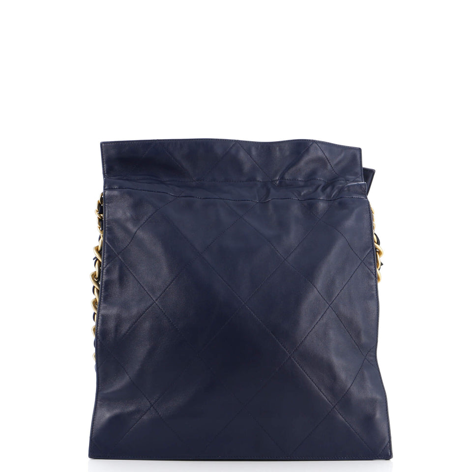 CC Chain Drawstring Shopping Bag Quilted Lambskin Large
