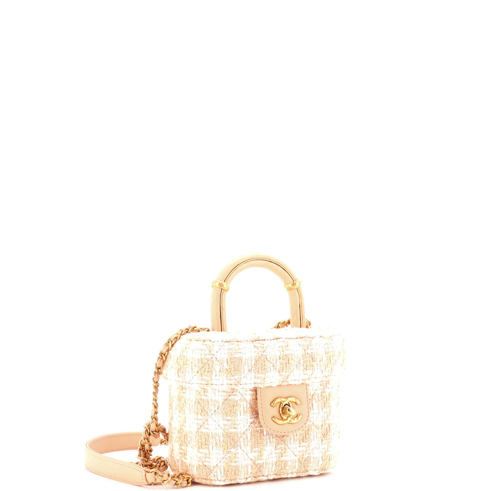 Crush Top Handle Flap Bag Quilted Tweed Mini