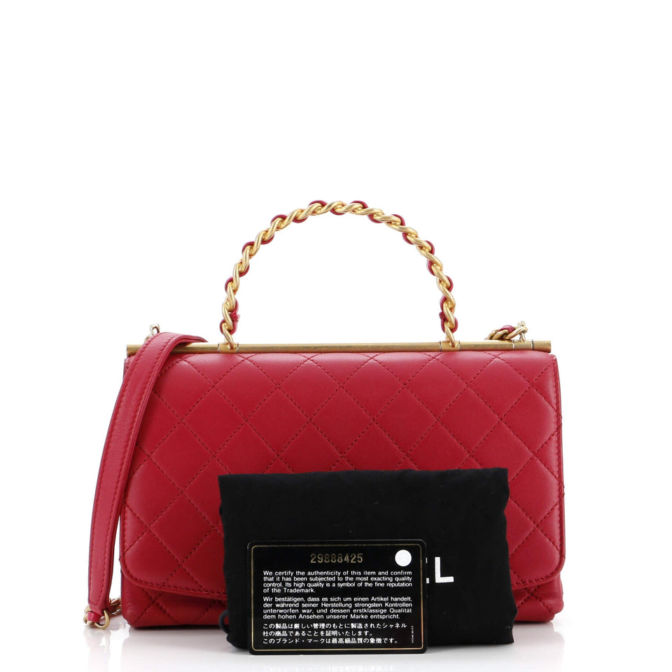 La Parisienne Chain Top Handle Flap Bag Quilted Lambskin Medium