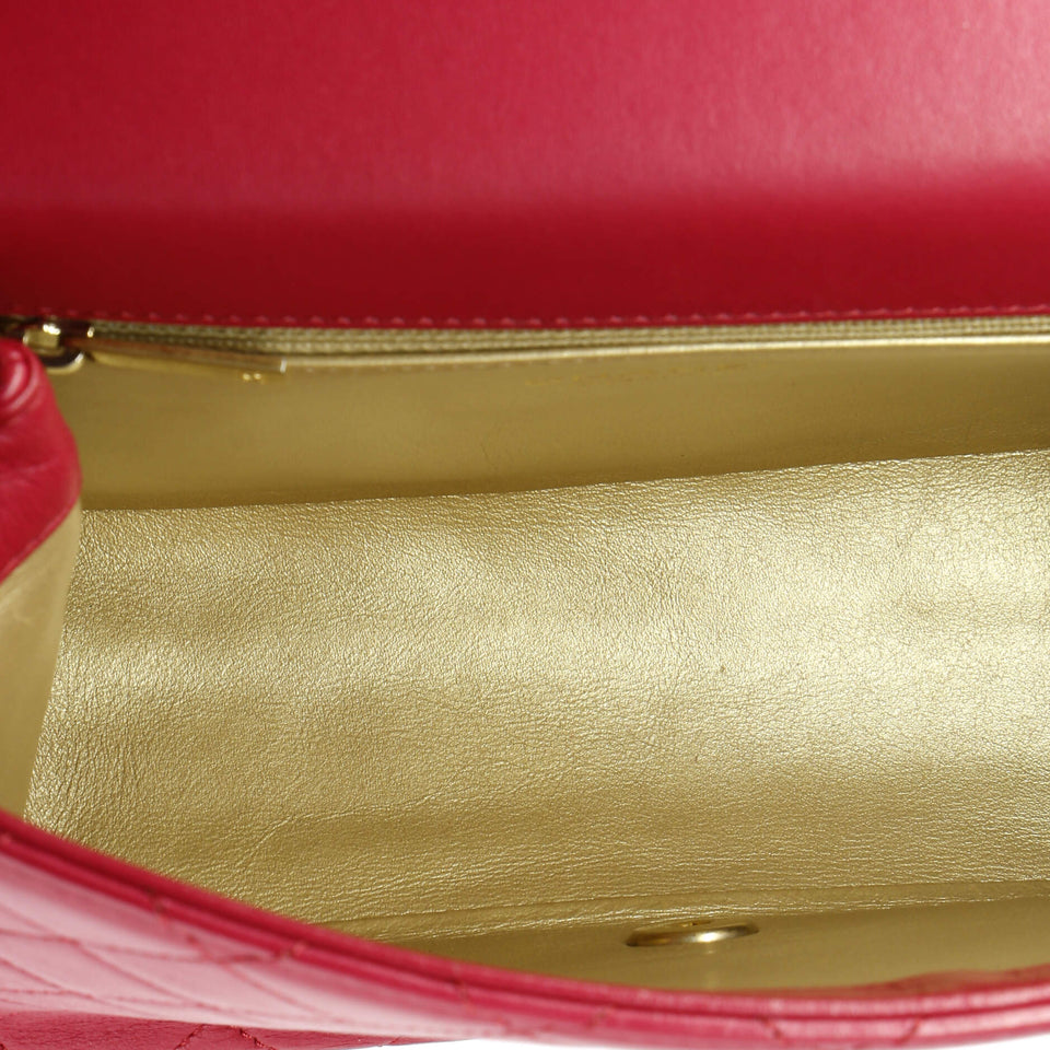 La Parisienne Chain Top Handle Flap Bag Quilted Lambskin Medium