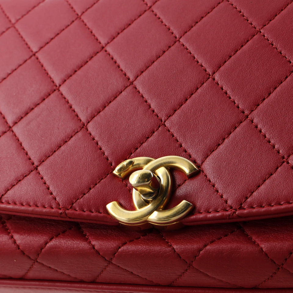 La Parisienne Chain Top Handle Flap Bag Quilted Lambskin Medium