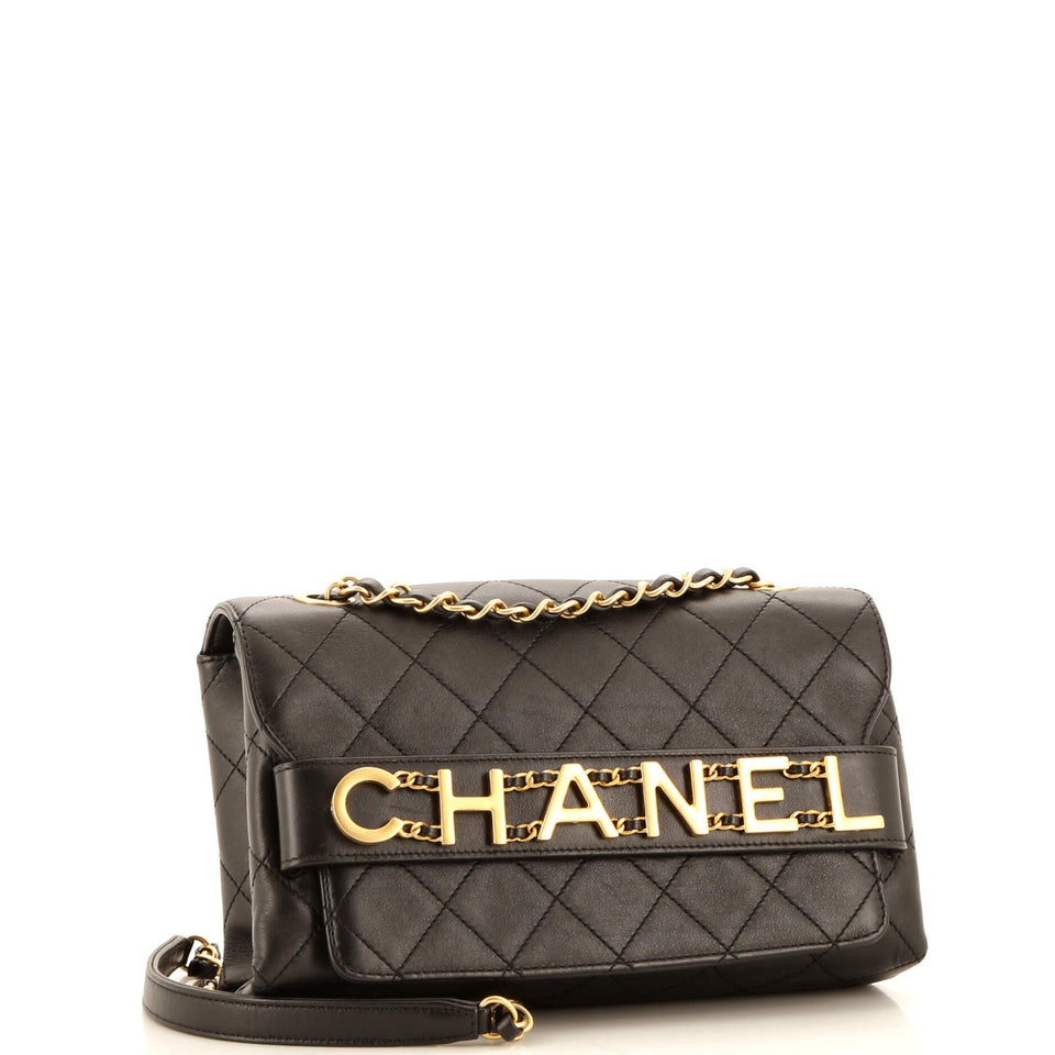 Logo Enchained Flap Bag Quilted Calfskin Medium