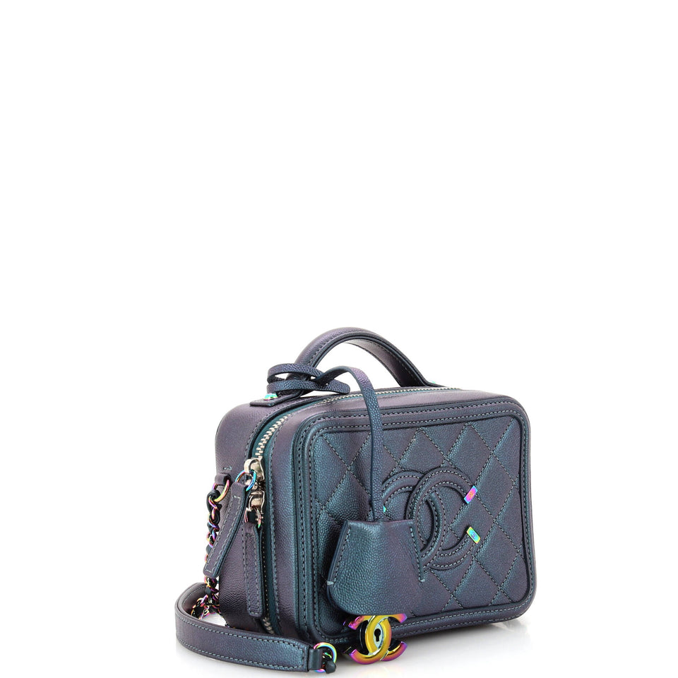 Filigree Vanity Case Quilted Iridescent Caviar Small
