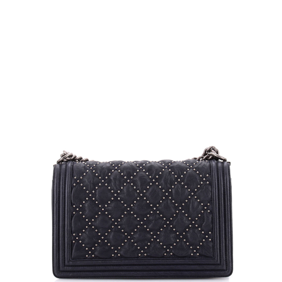 Boy Flap Bag Studded Quilted Distressed Calfskin New Medium
