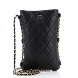Chain Around Flat Phone Holder Crossbody Quilted Lambskin