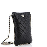 Chain Around Flat Phone Holder Crossbody Quilted Lambskin