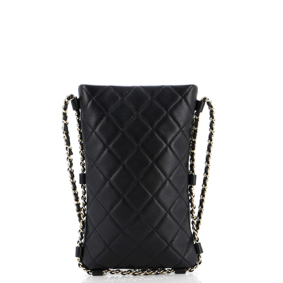 Chain Around Flat Phone Holder Crossbody Quilted Lambskin