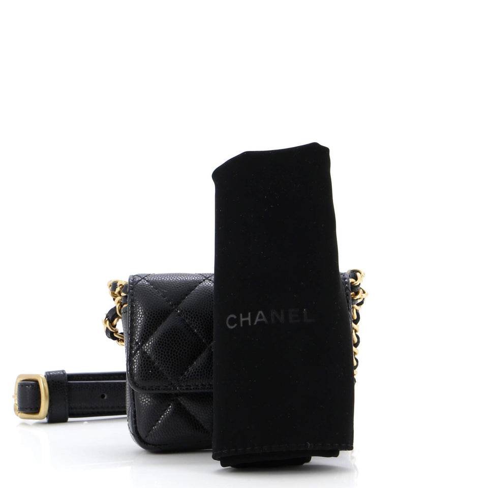 Twist Your Buttons Flap Belt Bag Quilted Caviar