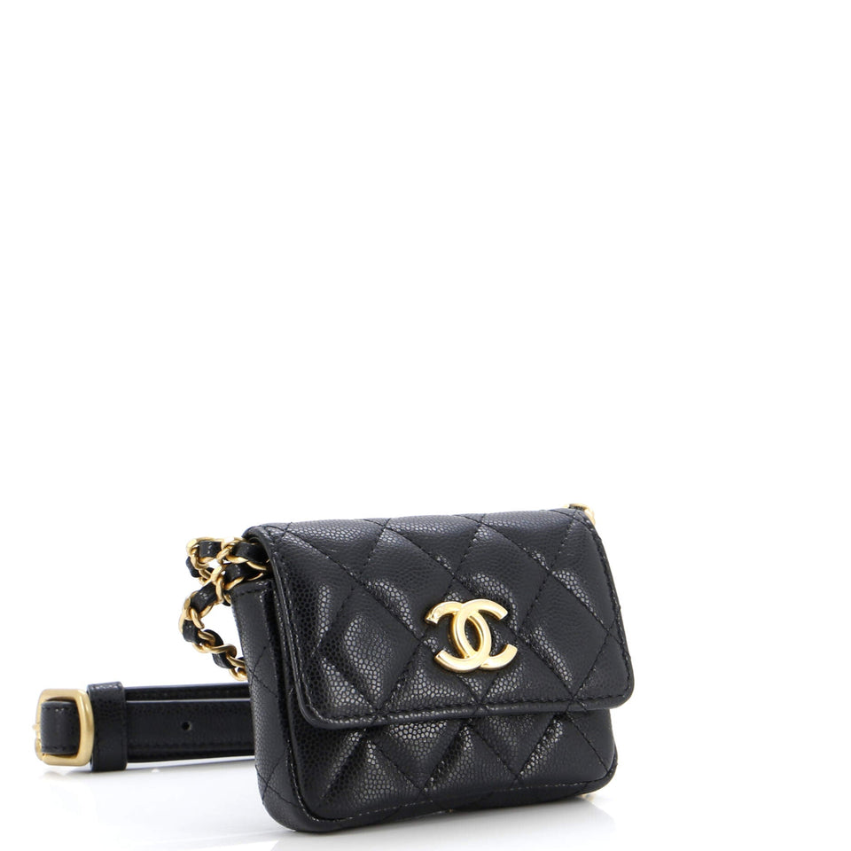 Twist Your Buttons Flap Belt Bag Quilted Caviar