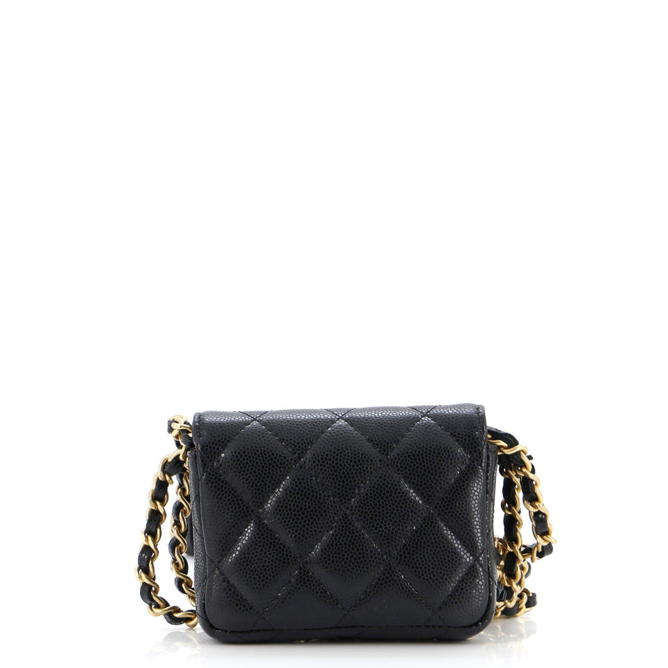 Twist Your Buttons Flap Belt Bag Quilted Caviar