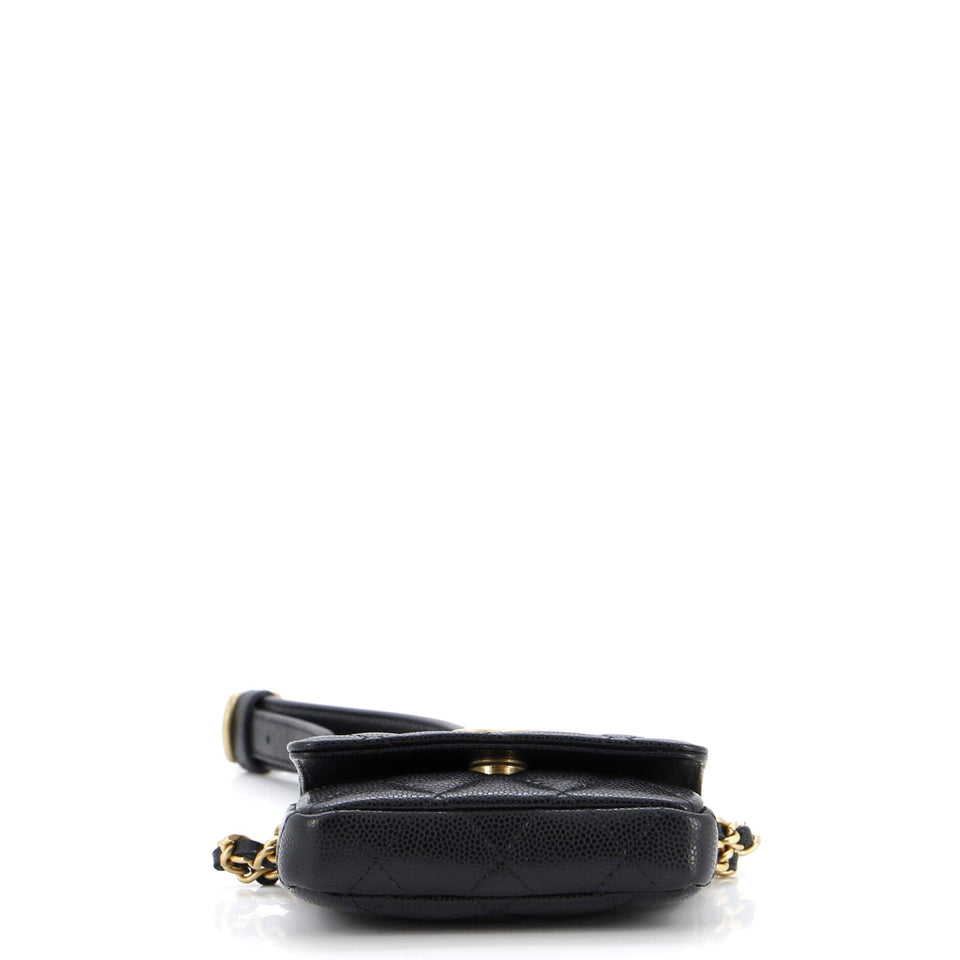 Twist Your Buttons Flap Belt Bag Quilted Caviar