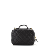 CC Top Handle Zip Around Vanity Case with Chain Quilted Caviar Small