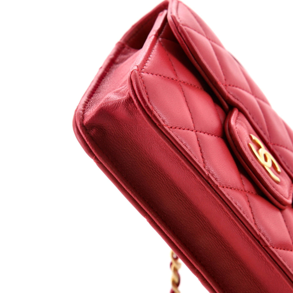 Top Handle Flap Coin Purse with Chain Quilted Lambskin