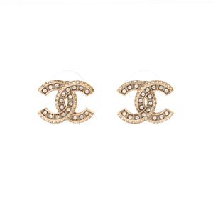 CC Stud Earrings Metal with Crystals