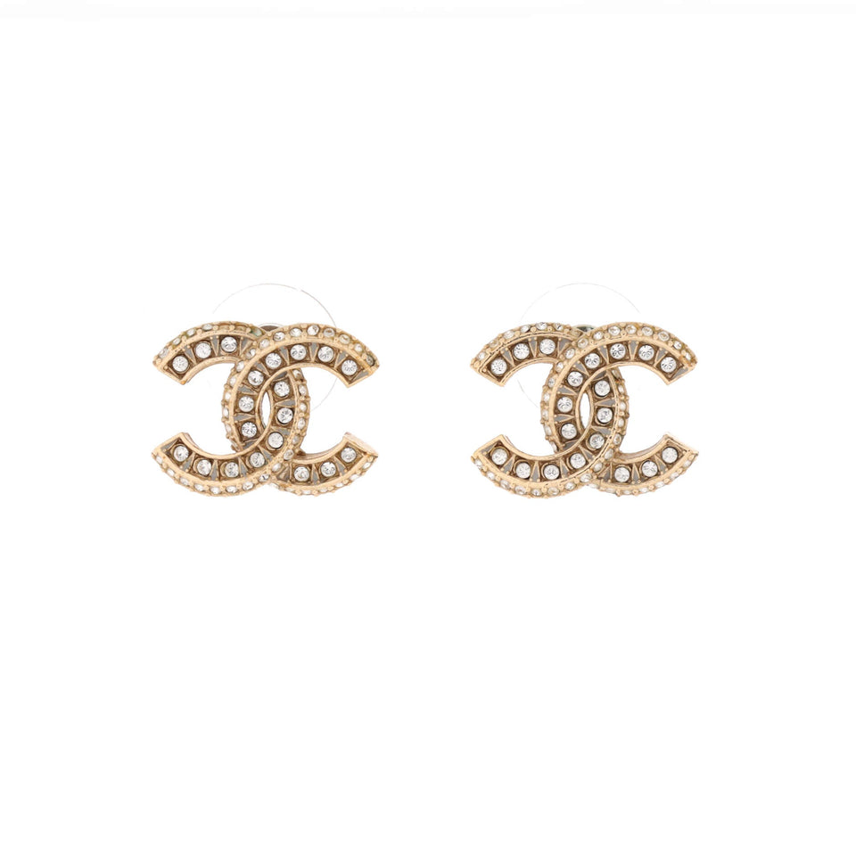 CC Stud Earrings Metal with Crystals