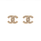 CC Stud Earrings Metal with Crystals