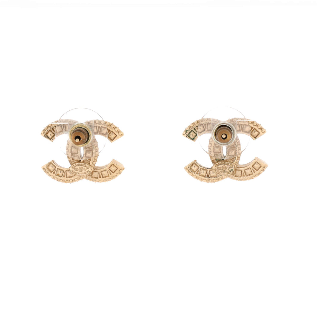 CC Stud Earrings Metal with Crystals