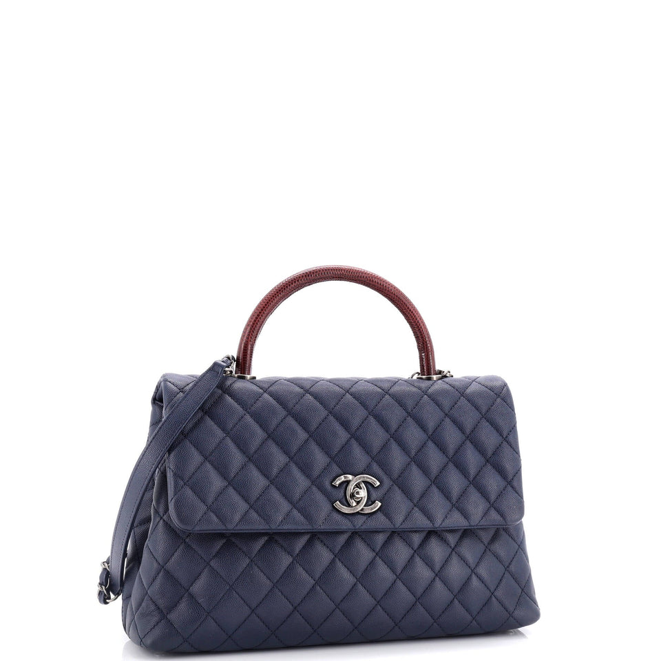 Coco Top Handle Bag Quilted Caviar with Lizard Medium