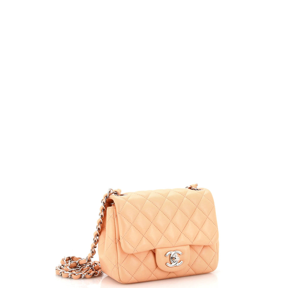 Square Classic Single Flap Bag Quilted Lambskin Mini
