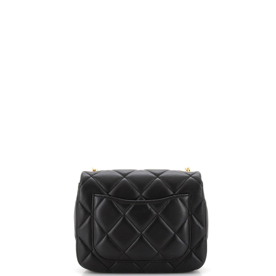 CC Enamel Pearl Charm Me Square Flap Bag Quilted Lambskin Mini
