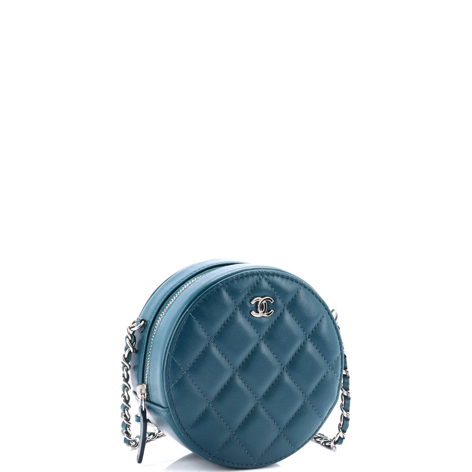 Round Clutch with Chain Quilted Lambskin Mini