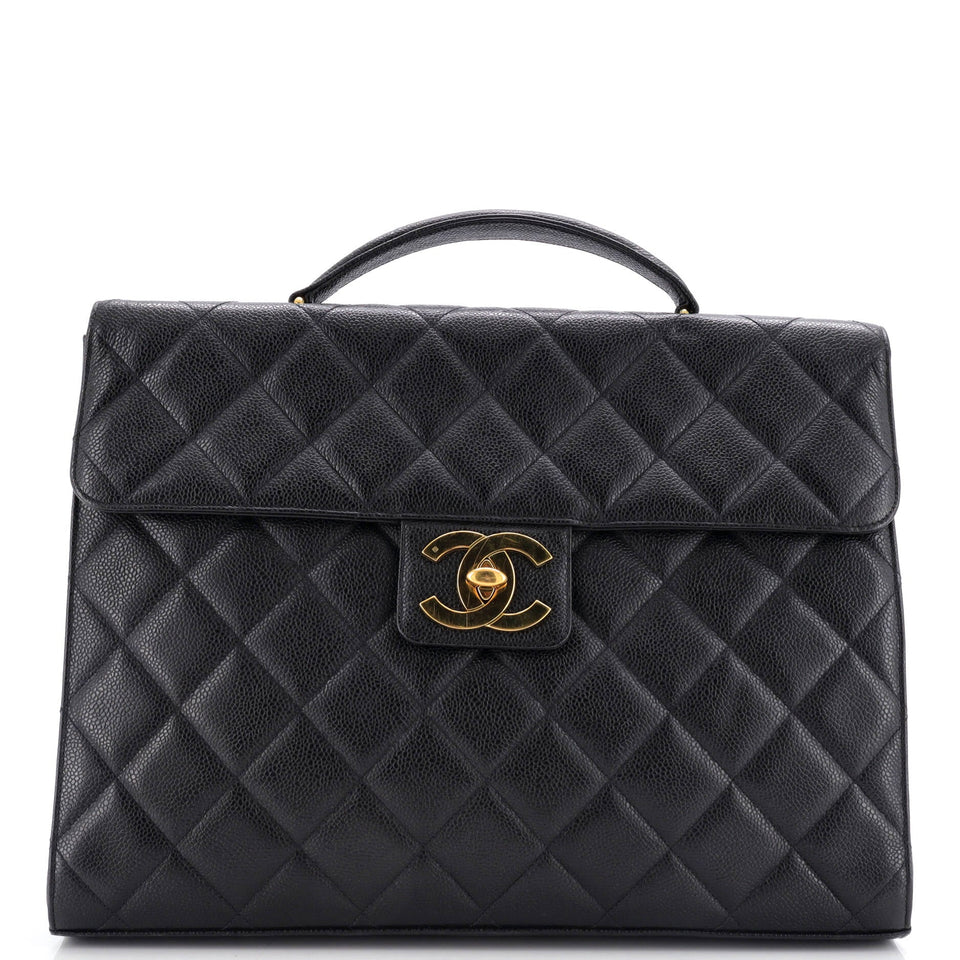 Vintage CC Briefcase Quilted Caviar Large