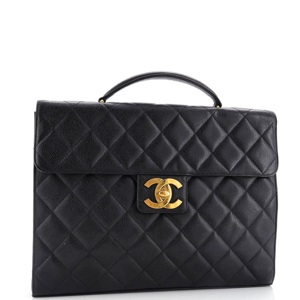 Vintage CC Briefcase Quilted Caviar Large