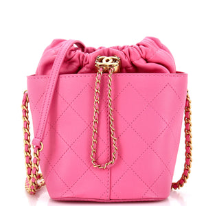 CC Drawstring Bucket Bag Quilted Caviar with Lambskin Small