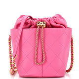 CC Drawstring Bucket Bag Quilted Caviar with Lambskin Small