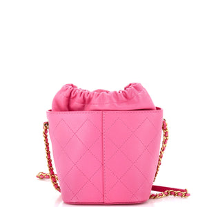 CC Drawstring Bucket Bag Quilted Caviar with Lambskin Small