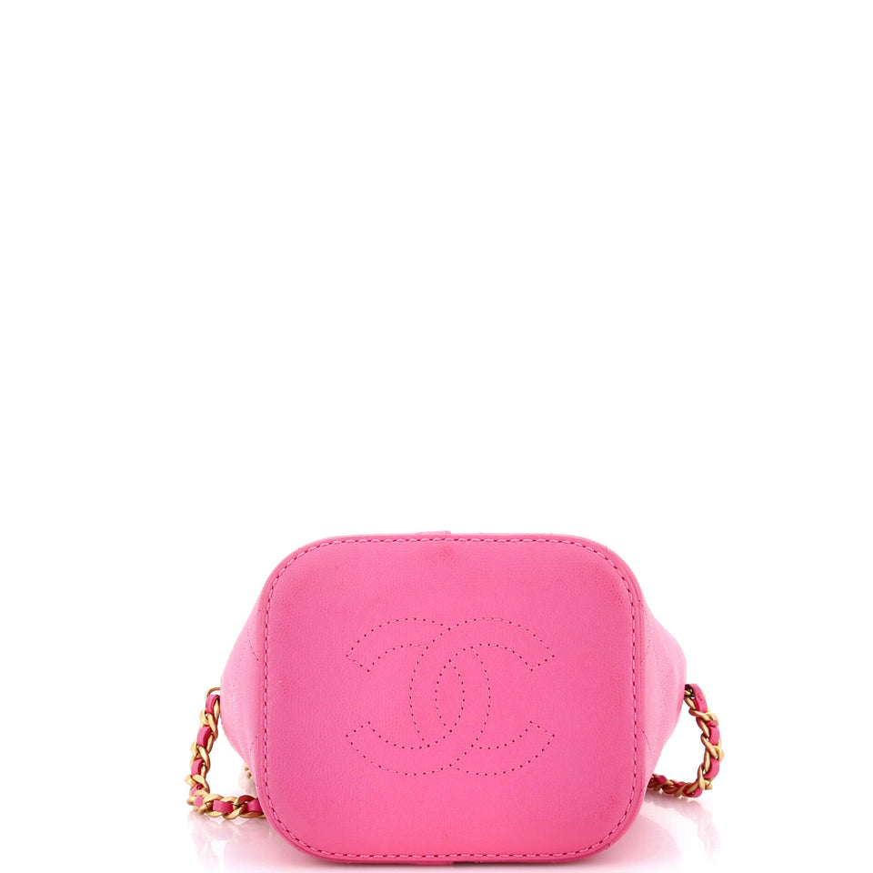 CC Drawstring Bucket Bag Quilted Caviar with Lambskin Small
