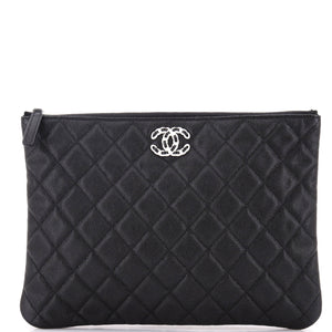 Woven Chain CC O Case Clutch Quilted Caviar Medium
