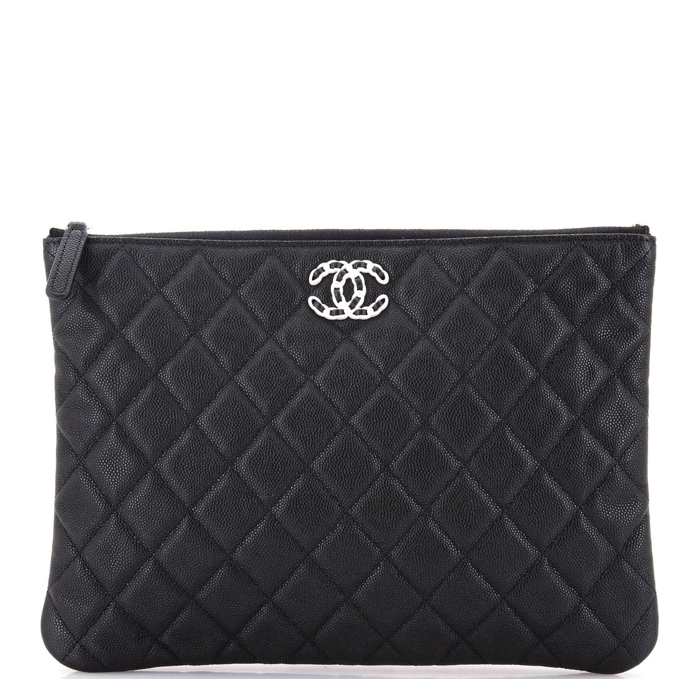 Woven Chain CC O Case Clutch Quilted Caviar Medium