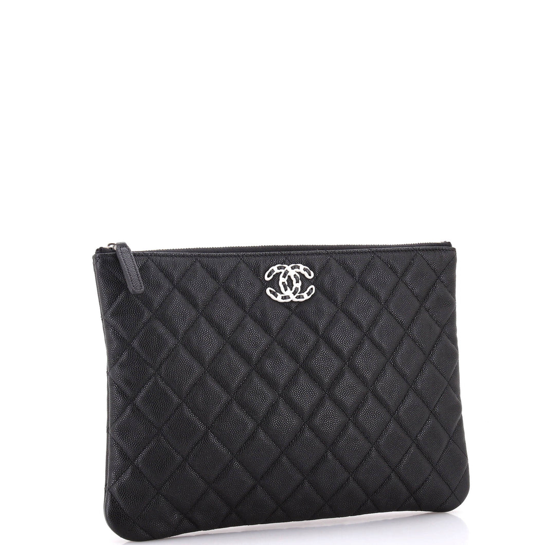 Woven Chain CC O Case Clutch Quilted Caviar Medium