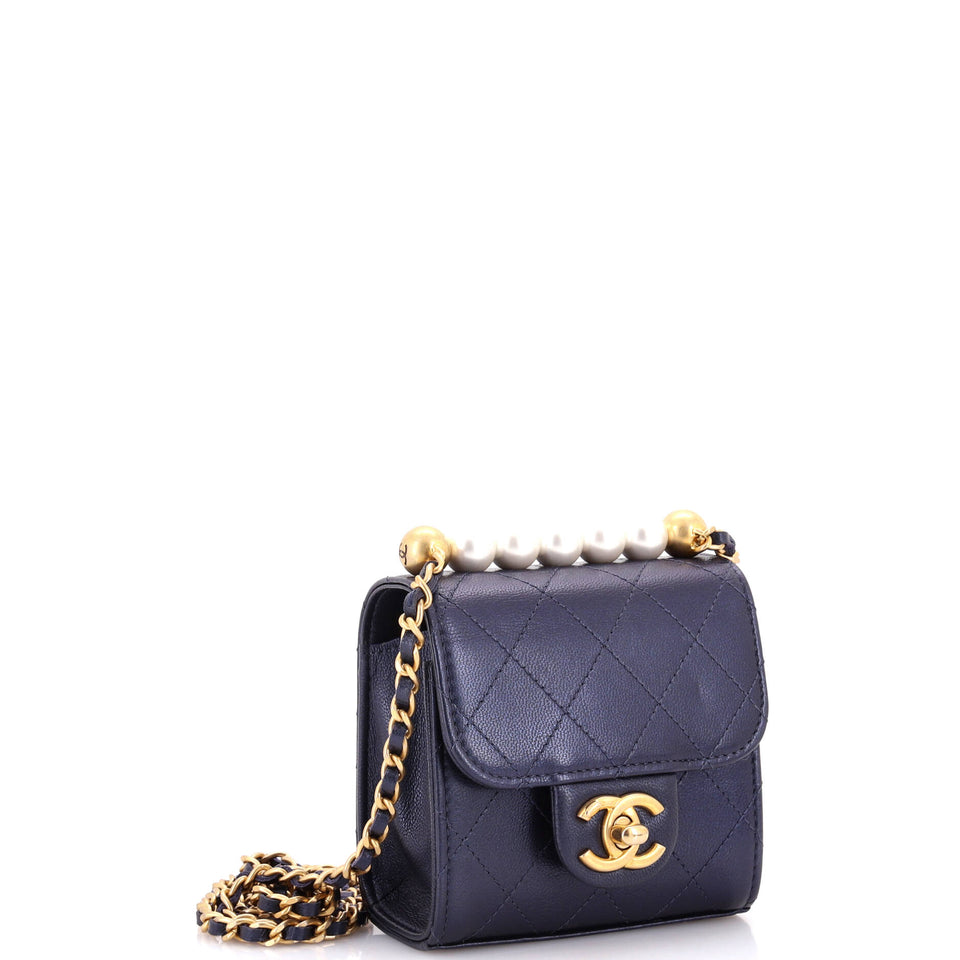 Chic Pearls Flap Clutch with Chain Quilted Goatskin Mini