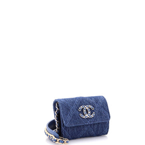 19 Flap Coin Purse With Chain Quilted Denim