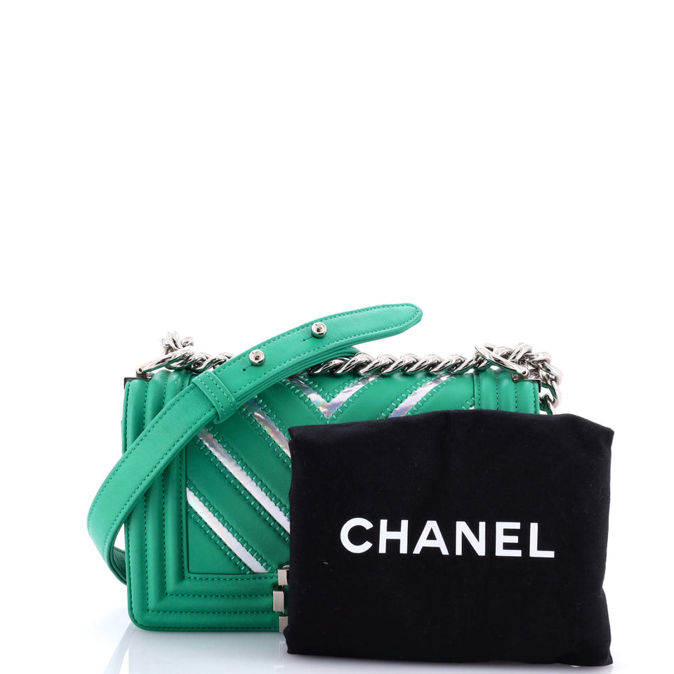 Boy Flap Bag Chevron Lambskin with Holographic PVC Small