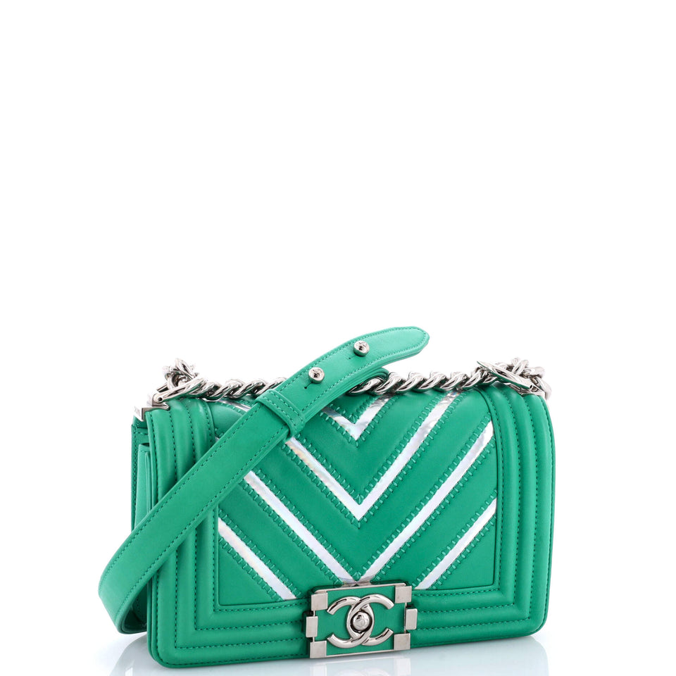 Boy Flap Bag Chevron Lambskin with Holographic PVC Small