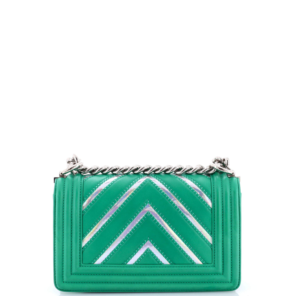 Boy Flap Bag Chevron Lambskin with Holographic PVC Small